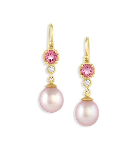 Pink Tourmaline and Pink Pearl Earrings