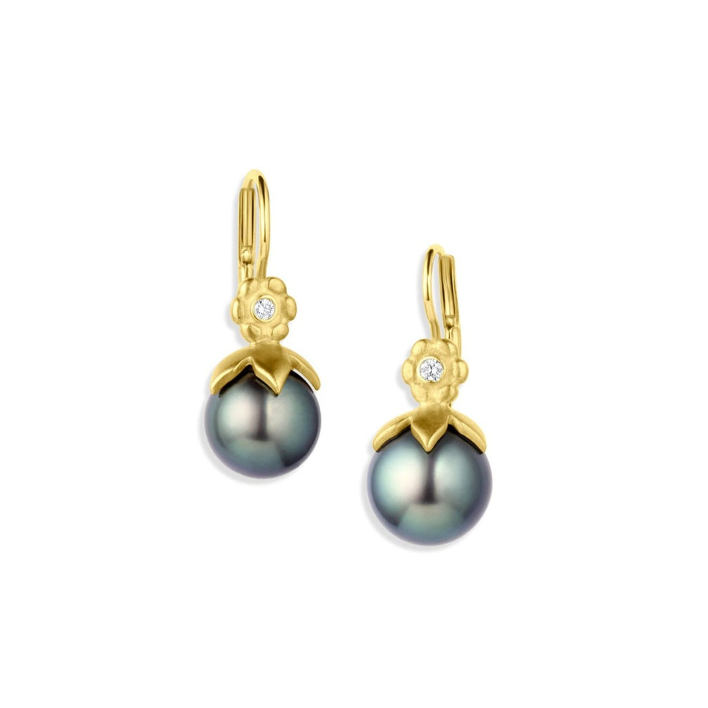 Floral 18K Gold and Tahitian Pearl Earrings