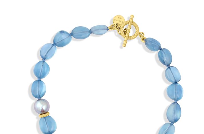Aquamarine Cabochon Bead and 18K Gold Necklace