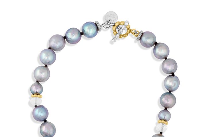 Silver-Blue Akoya Pearl and 18K Gold Necklace Jane Bohan