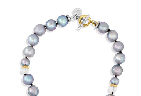 Silver-Blue Akoya Pearl and 18K Gold Necklace