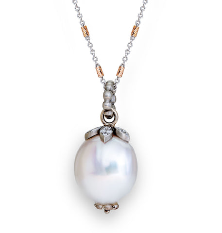 Pave Diamond & Freshwater Pearl Pendant