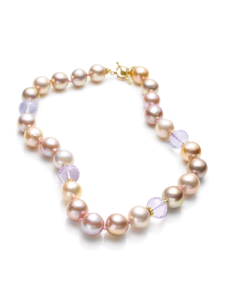 Jumbo Mauve Pearls & Lilac Quartz Bead Necklace