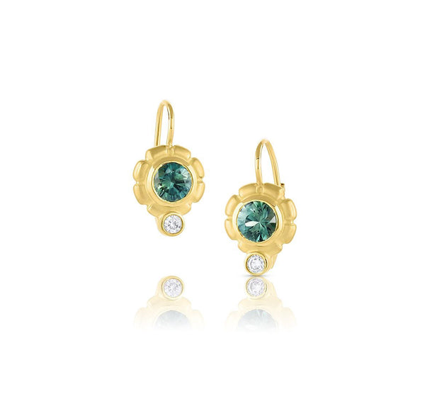 Green Sapphire & Diamond Earrings