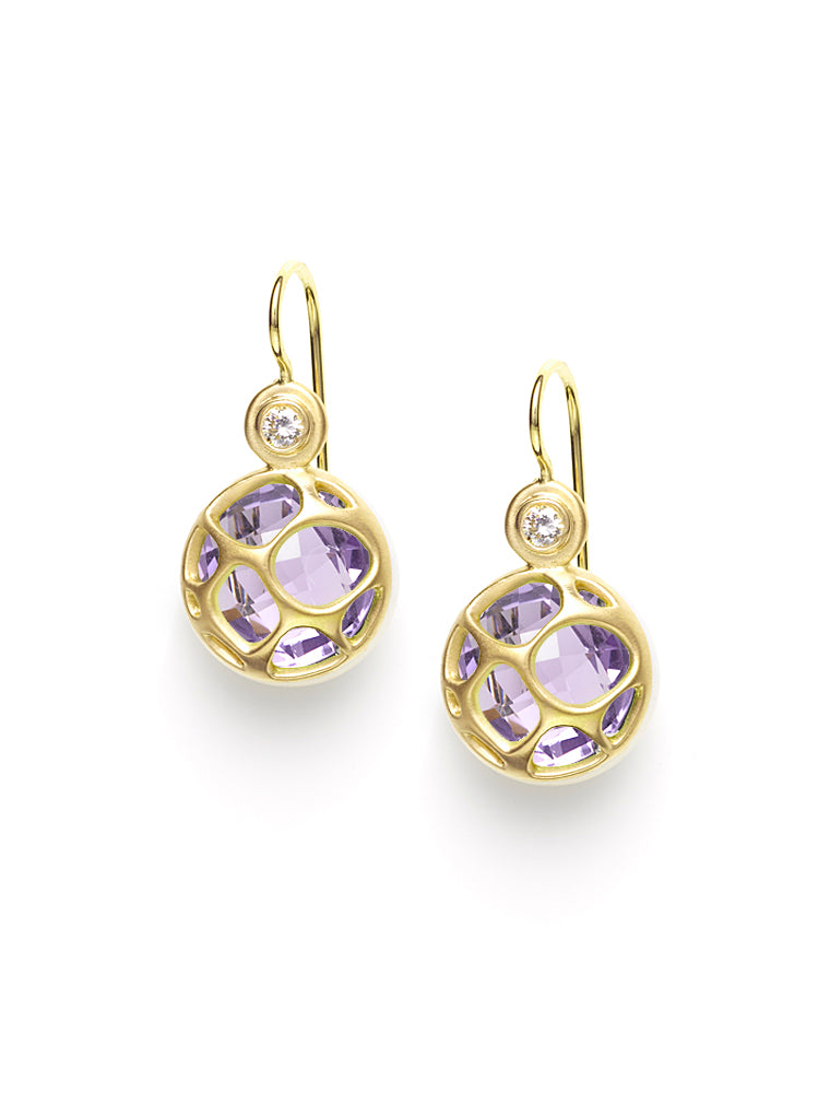 Faceted Amethyst and Diamond Petite Earrings