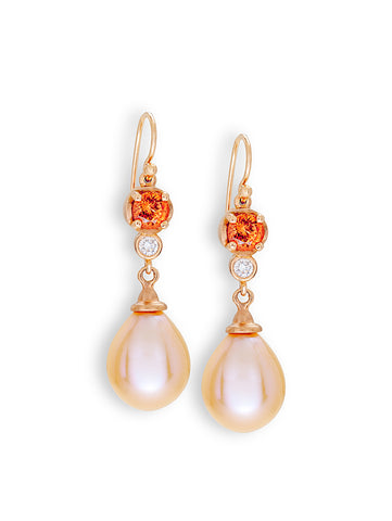 Sunset Spessartite & Peach Pearl Earrings