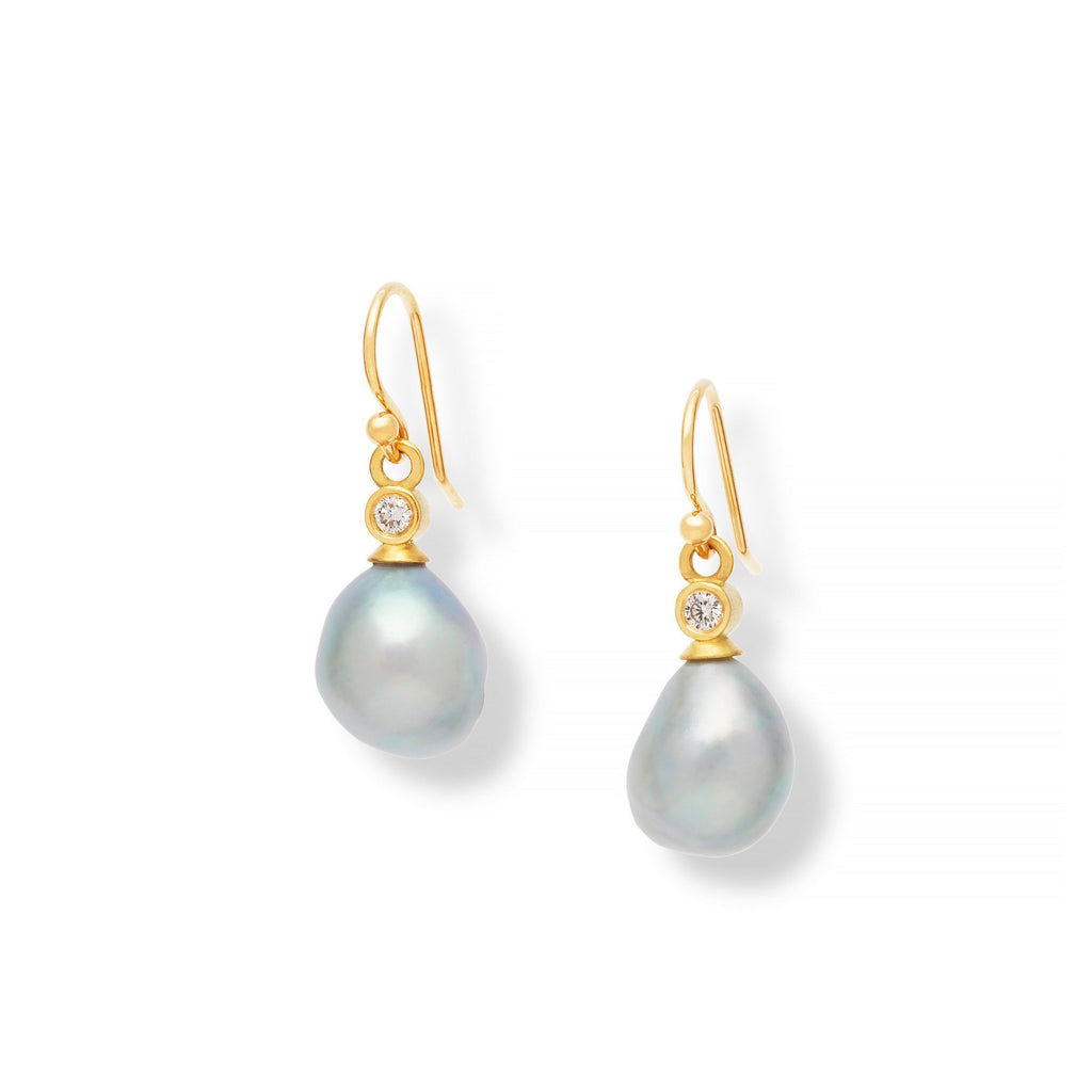 Sky Blue Akoya Pearl and Diamond Earrings