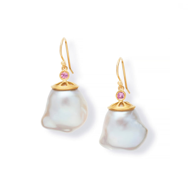 Baroque Pearl and Pink Sapphire Earrings