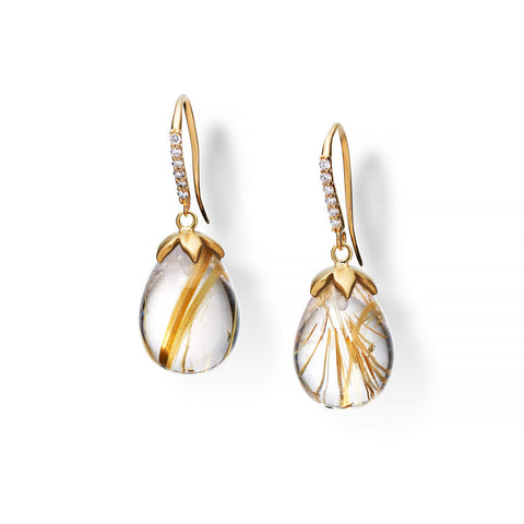 Diamond Sparkle and Golden Rutile Quartz earrings