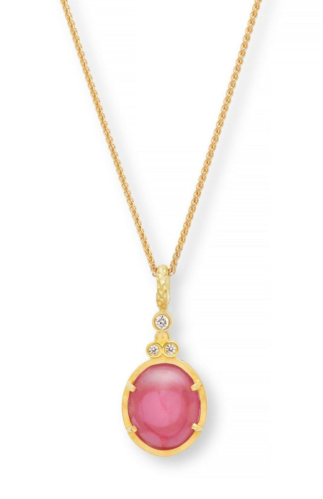 Cabochon Pink Tourmaline and Diamond Pendant