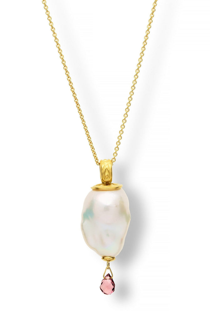 Freshwater Baroque Pearl and Pink Tourmaline Pendant
