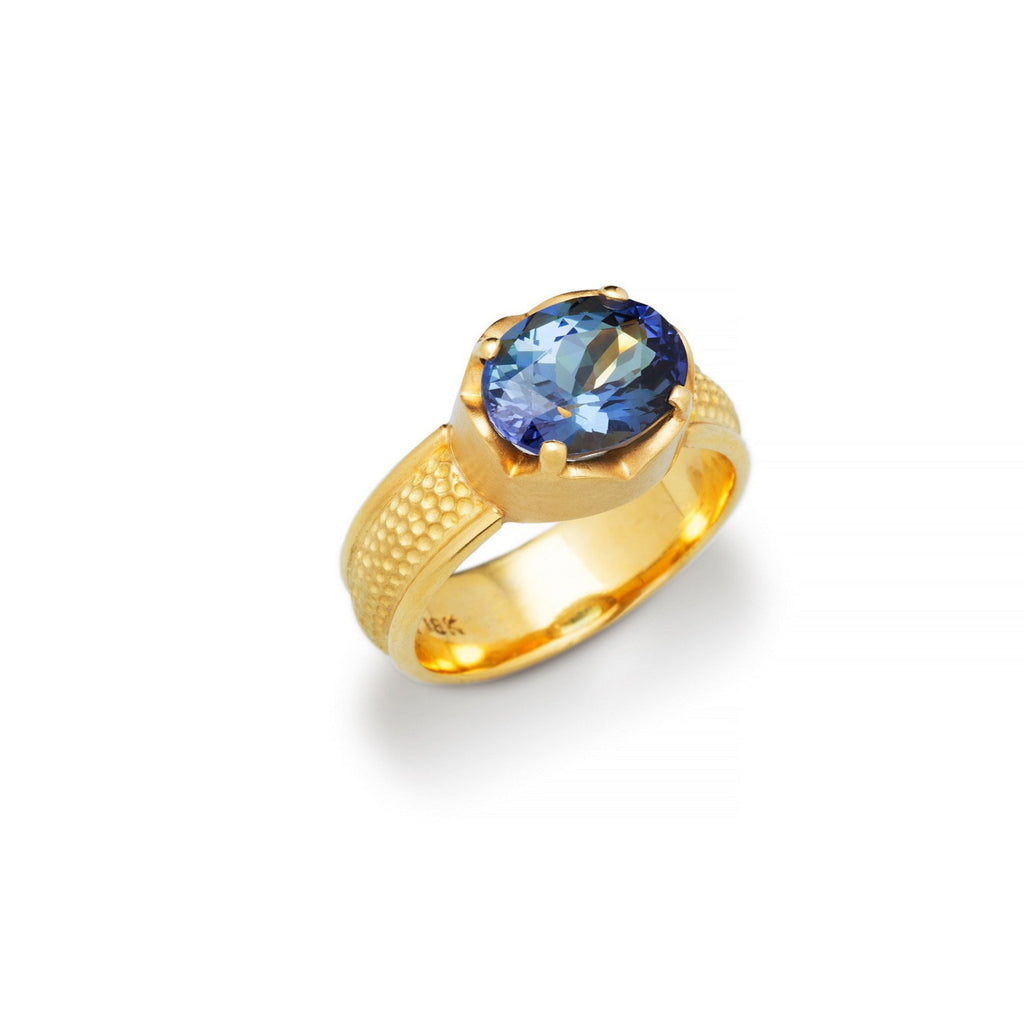 Zoisite Bi-Color Gem & 18K Gold Ring