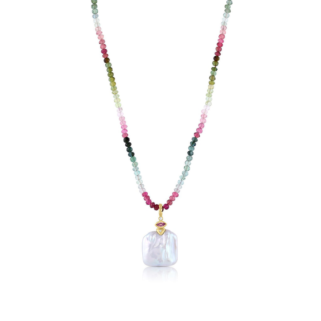Baroque Pearl, Pink Sapphire & Multi Tourmaline Bead Necklace