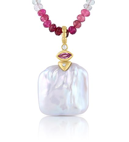 Baroque Pearl, Pink Sapphire & Multi Tourmaline Bead Necklace