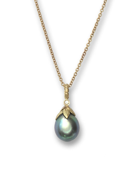Peacock Tahitian Pearl & Diamond Pendant