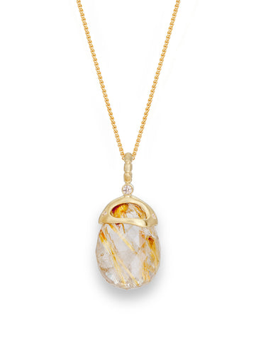 Golden Rutile Quartz & Diamond Pendant