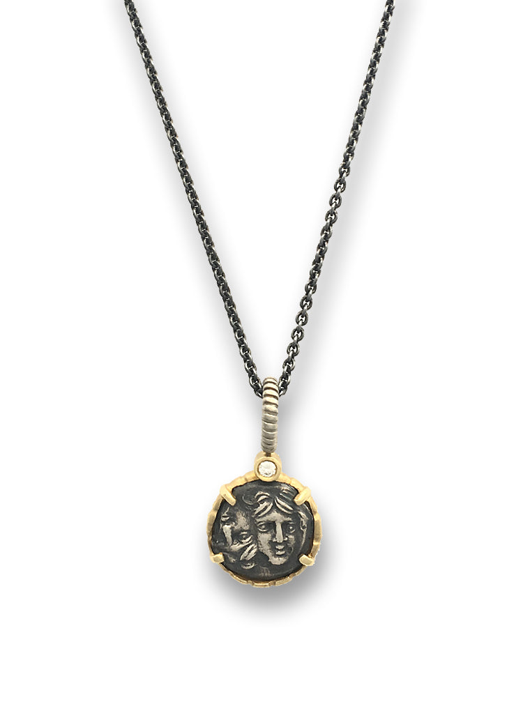 Gold Sun Necklace, Gold Sun Pendant, Gold Sun Charm, CZ Sun Necklace, Sun Jewelry 15mm Sun Face (Left) / 18