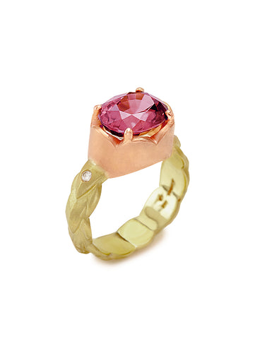 Rose Pink Zircon & Diamond Entwined Ring
