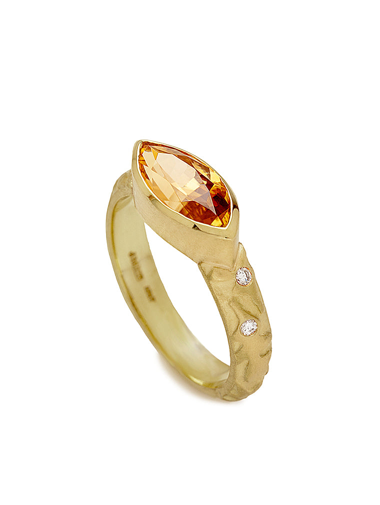 Honey Zircon, Diamond Sparkle & Oak Leaf Ring
