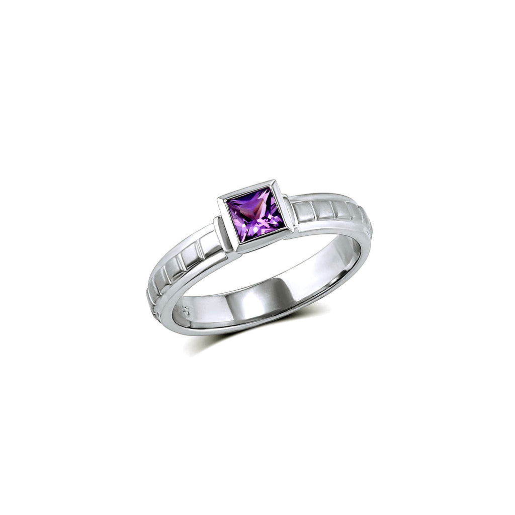Platinum Square Cut Purple Sapphire Ring