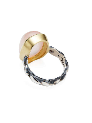 Rose Quartz Cabochon & Diamond Ring