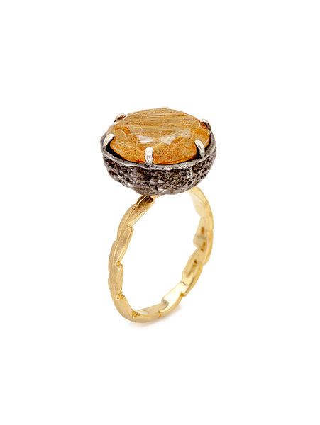 Golden Rutile Quartz & Sweet Fern Ring