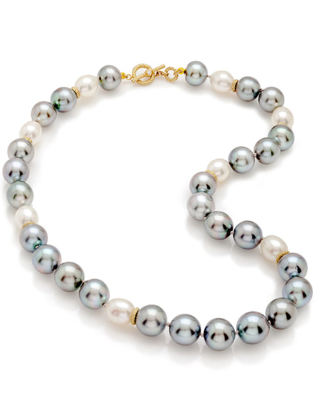 Multi-Color Pearl & Diamond Toggle Necklace