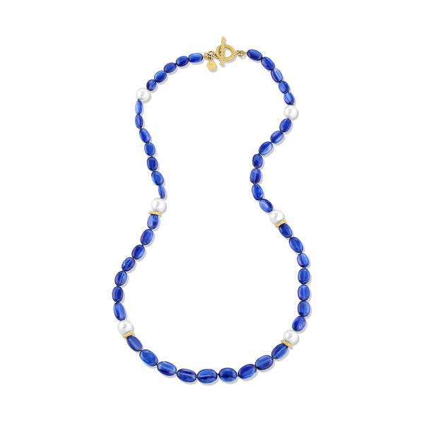 Kyanite, Pearl & 18K Gold Bead Necklace